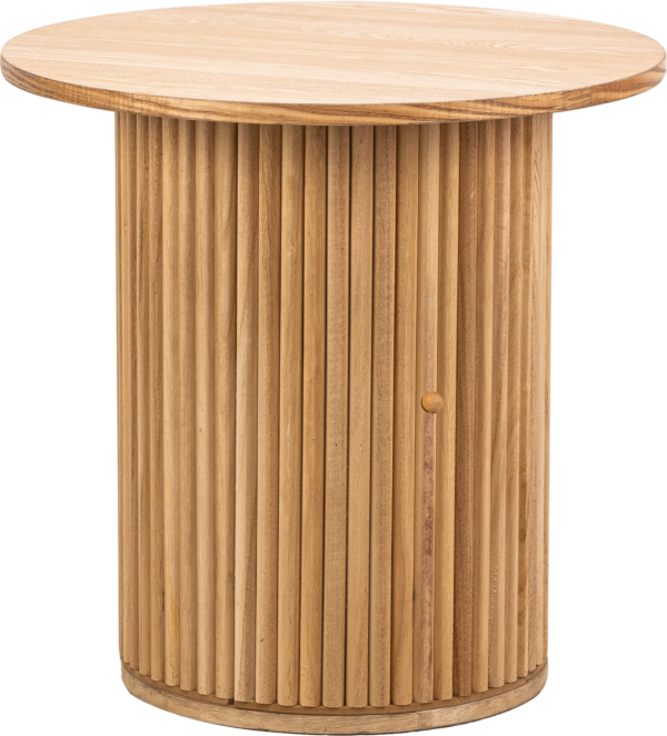 Udendørs sidebord Nordlys Furniture Trinidad i naturfarvet FSC-certificeret fyrretræ H49 Ã Ø50 cm multifunktionelt hjørnebord